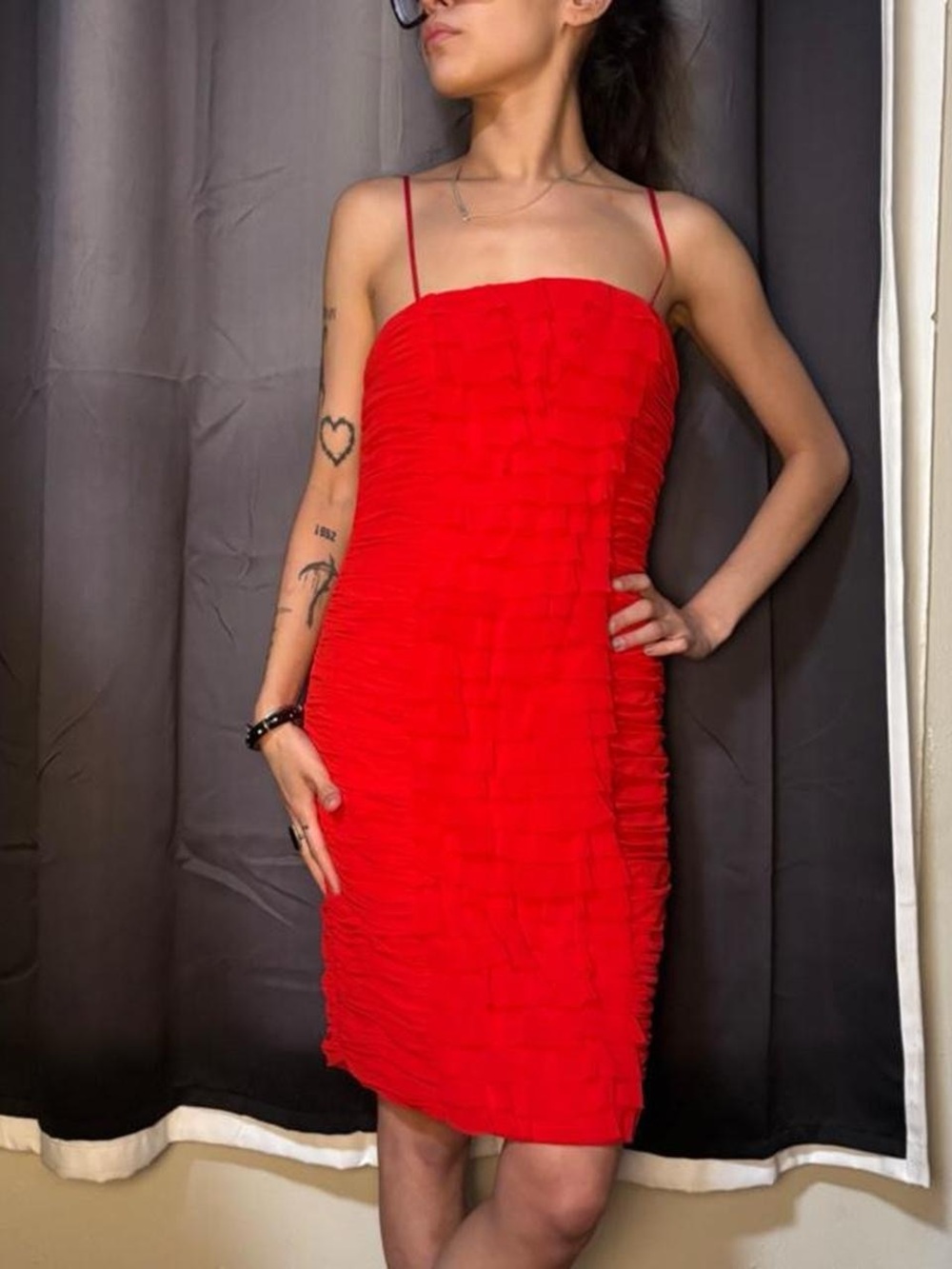 Red Ruffled Cache Dress